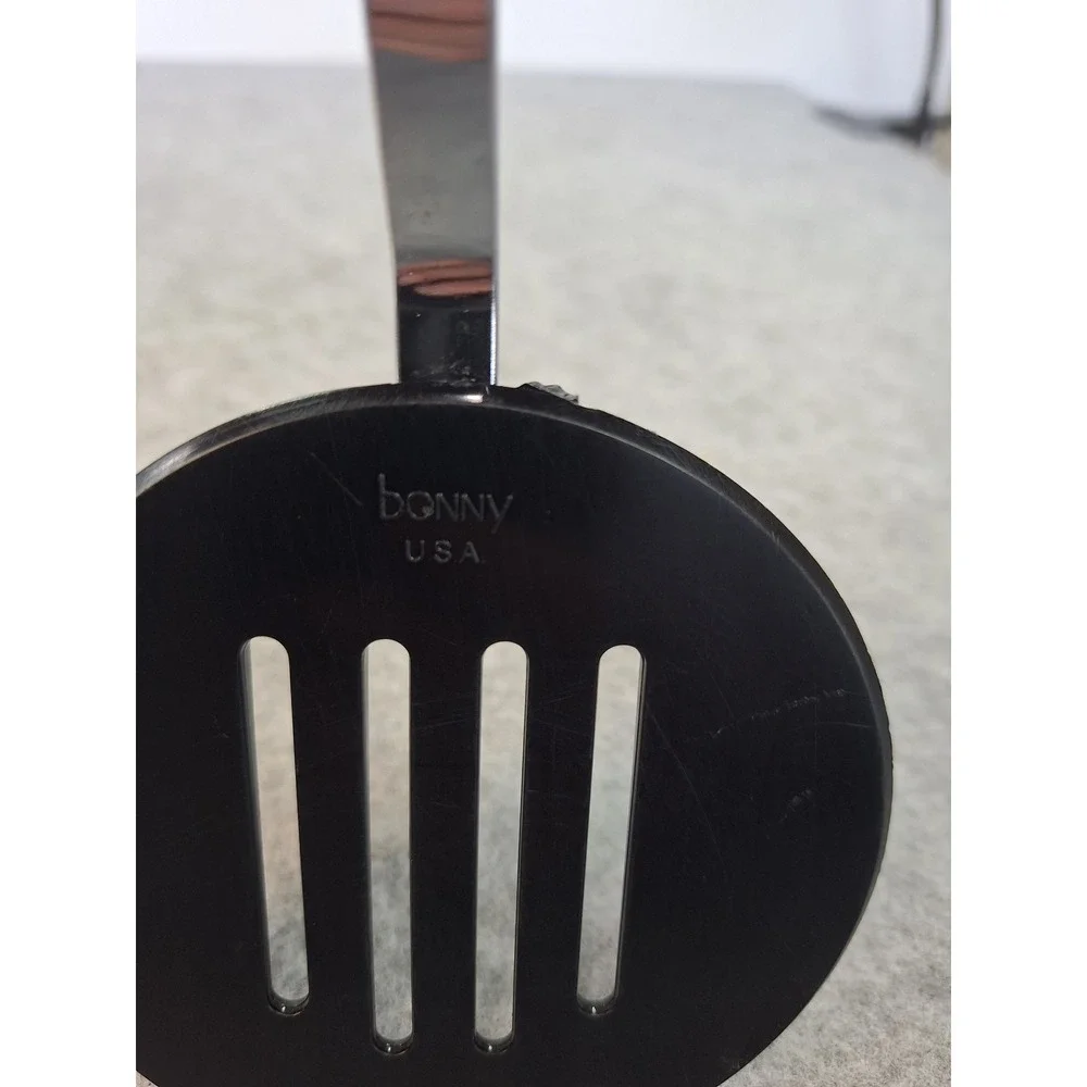 Bonny USA Vintage Slotted Spatula Black Nylon Stainless Steel White Handle
